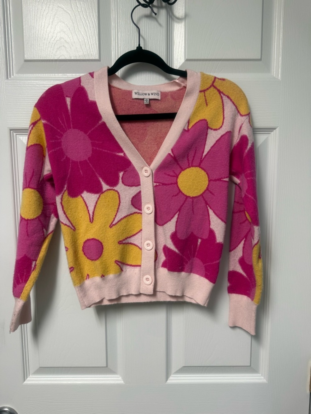 Willow Pink and Yellow Floral V-Neck Button Cardigan